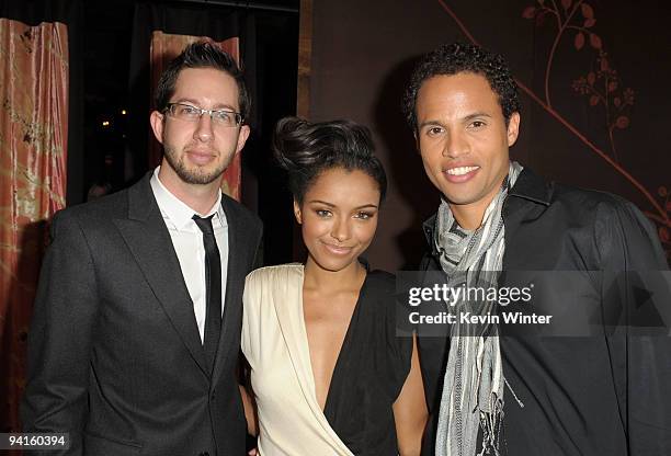 Justin Siegel, actress Katerina Graham and Quddus attend the 2nd annual Golden Globes party saluting young Hollywood held at Nobu Los Angeles on...