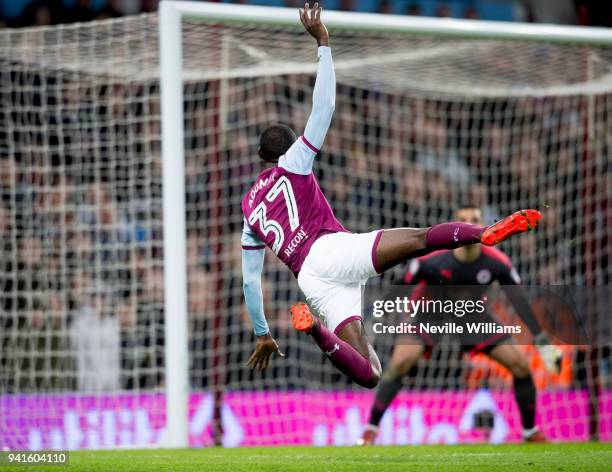 Albert Adomah of Aston Villa during the Sky Bet Championship match between Aston Villa and Reading at Villa Park on April 03, 2018 in Birmingham,...