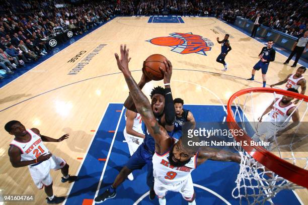 Jamel Artis of the Orlando Magic goes to the basket against the New York Knicks on April 3, 2018 at Madison Square Garden in New York City, New York....
