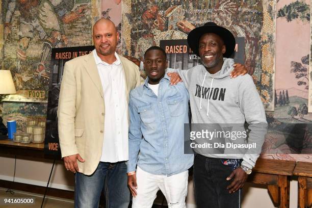 Sam Vaughn, Deandre Johnson, and Michael Kenneth Williams attend the "Vice" Season 6 Premiere at the Whitby Hotel on April 3, 2018 in New York City.