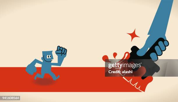 big hand painting a road by paintbrush, businessman running on the way - school rules stock illustrations