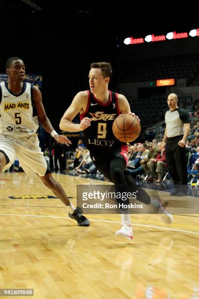 Edmond Summer of the Fort Wayne Mad Ants battles Josh Magette of the Erie Bayhawks in the 2018 Eastern Conference semi-finals of the NBA G League on...
