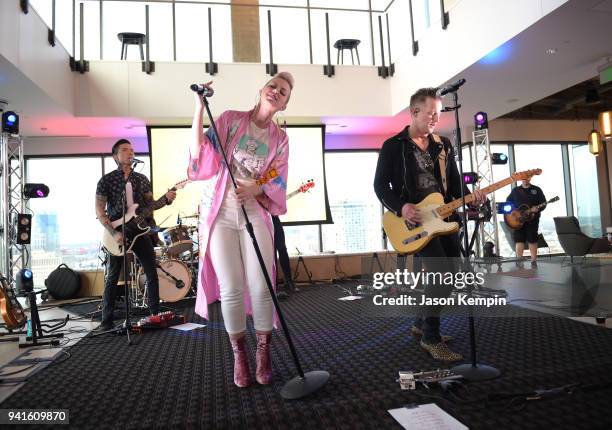 Shawna Thompson and Keifer Thompson of the band Thompson Square perform during a listening event for their new album "Masterpiece" at The Steps at...