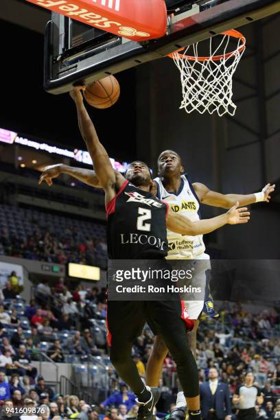 Edmond Summer of the Fort Wayne Mad Ants battles John Gillon of the Erie Bayhawks in the 2018 Eastern Conference semi-finals of the NBA G League on...