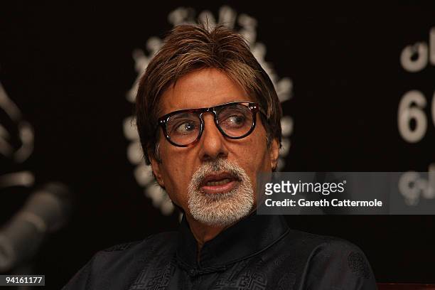 Actor Amitabh Bachchan attends a press conference during day one of the 6th Annual Dubai International Film Festival held at the Madinat Jumeriah...