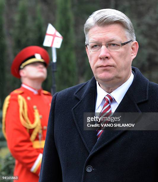 Latvian President Valdis Zatlers participates in wreath-laying ceremony at a monument to those who were killed defending the territorial integrity of...
