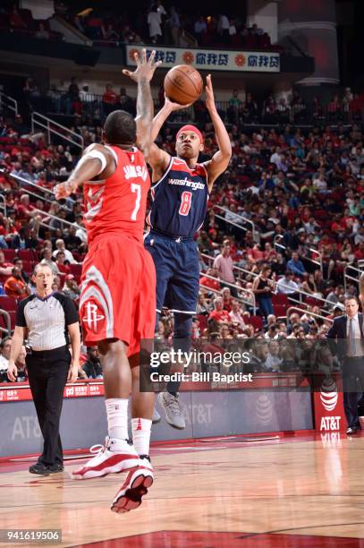 Tim Frazier of the Washington Wizards shoots the ball against the Houston Rockets on April 3, 2018 at the Toyota Center in Houston, Texas. NOTE TO...