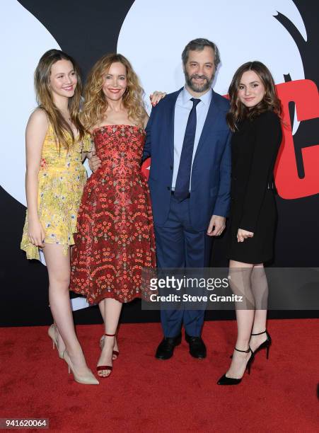 Iris Apatow, Leslie Mann, Judd Apatow, and Maude Apatow attend the premiere of Universal Pictures' "Blockers" at Regency Village Theatre on April 3,...