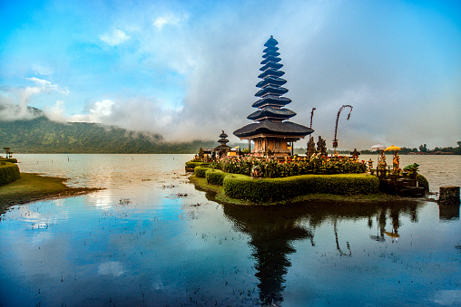Pura Ulun Danu Beratan the Floating Temple in Bali at Sunset