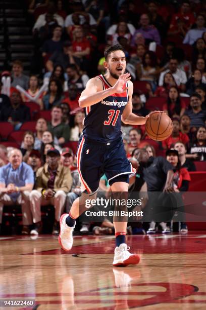 Tomas Satoransky of the Washington Wizards handles the ball against the Houston Rockets on April 3, 2018 at the Toyota Center in Houston, Texas. NOTE...