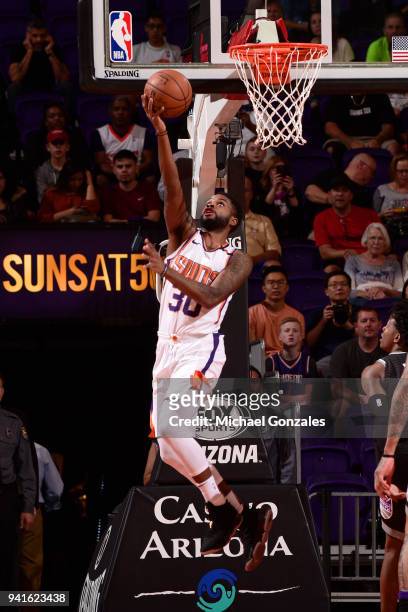 Troy Daniels of the Phoenix Suns goes to the basket against the Sacramento Kings on April 4, 2018 at Talking Stick Resort Arena in Phoenix, Arizona....