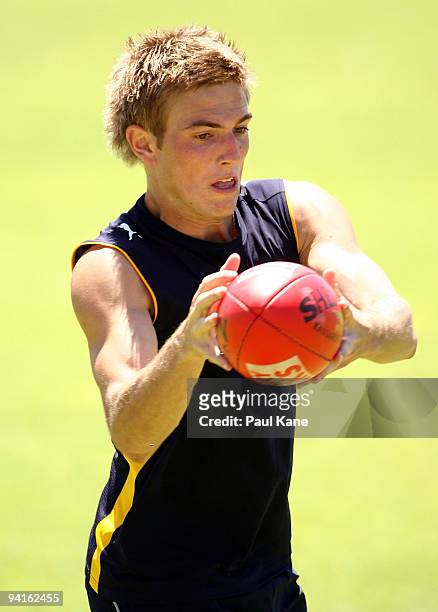 Brad Sheppard of the Eagles in action during a West Coast Eagles AFL training session at Claremont Oval on December 9, 2009 in Perth, Australia.