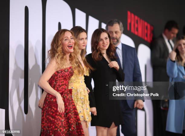 Leslie Mann, Iris Apatow, Maude Apatow, and Judd Apatow attend the premiere of Universal Pictures' "Blockers" at Regency Village Theatre on April 3,...