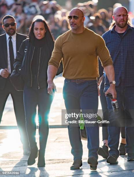 Simone Alexandra Johnson and Dwayne 'The Rock' Johnson are seen at 'Jimmy Kimmel Live' on April 03, 2018 in Los Angeles, California.