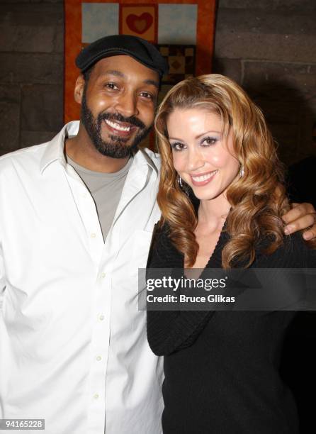 Jesse L. Martin and Shannon Elizabeth pose backstage at LAByrinth Theater Company's 6th Annual Gala Benefit at St. Paul The Apostle Church on...