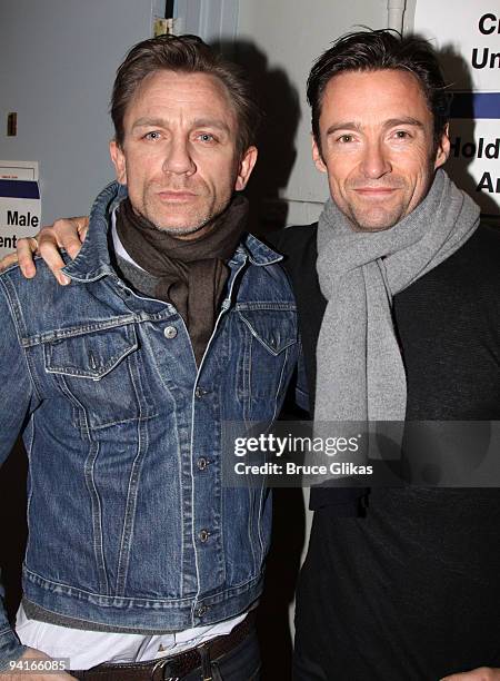 Daniel Craig and Hugh Jackman pose backstage at The 2009 Broadway Cares/Equity Fights AIDS Gypsy Of The Year Competition at The Palace Theater on...