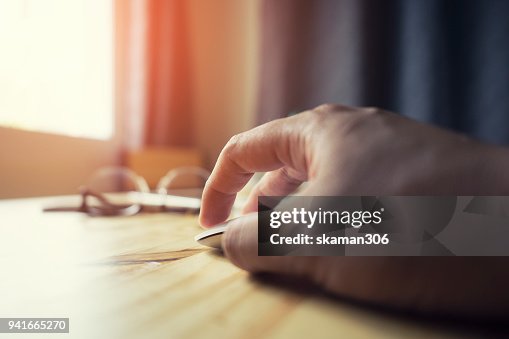 Clickholding Hand Holding Computer Mouse And Click With Keyboard Computer High-Res ...