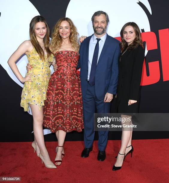 Iris Apatow, Leslie Mann, Judd Apatow, and Maude Apatow arrives at the Universal Pictures' "Blockers" Premiere at Regency Village Theatre on April 3,...