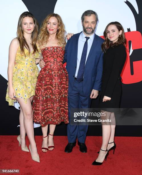 Iris Apatow, Leslie Mann, Judd Apatow, and Maude Apatow arrives at the Universal Pictures' "Blockers" Premiere at Regency Village Theatre on April 3,...