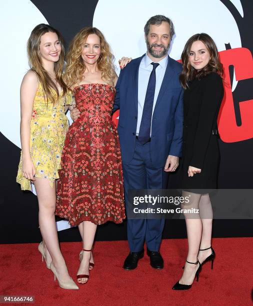 Iris Apatow, Leslie Mann, Judd Apatow, and Maude Apatow arrives at the Universal Pictures' "Blockers" Premiere at Regency Village Theatre on April 3,...