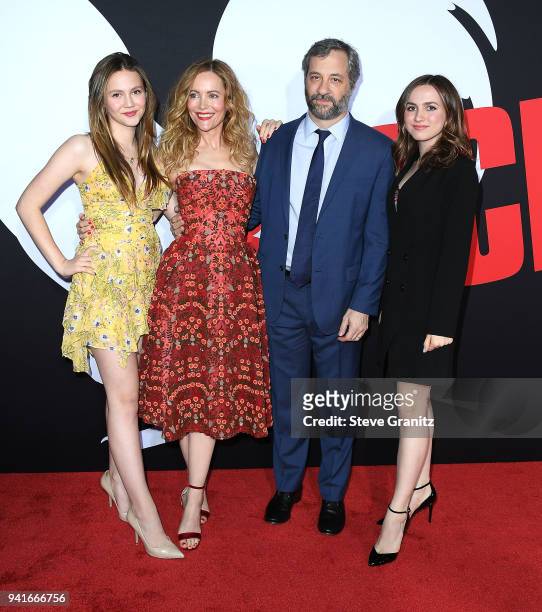 Iris Apatow, Leslie Mann, Judd Apatow, and Maude Apatow arrives at the Universal Pictures' "Blockers" Premiere at Regency Village Theatre on April 3,...