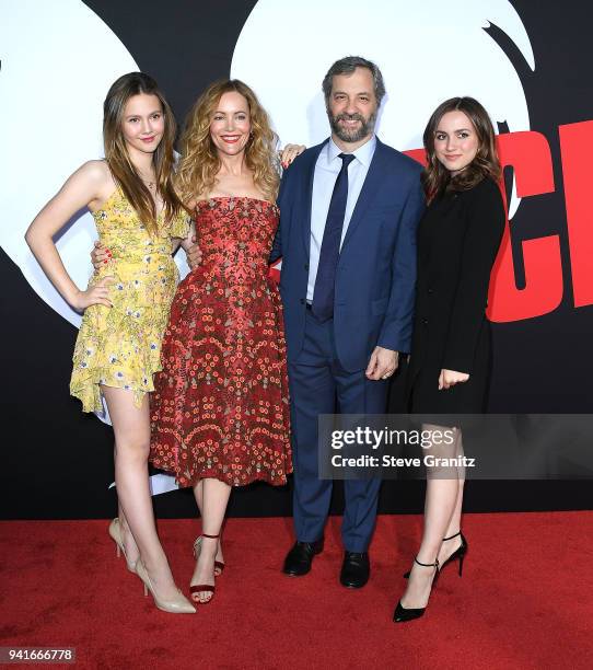 Iris Apatow, Leslie Mann, Judd Apatow, and Maude Apatow arrives at the Universal Pictures' "Blockers" Premiere at Regency Village Theatre on April 3,...