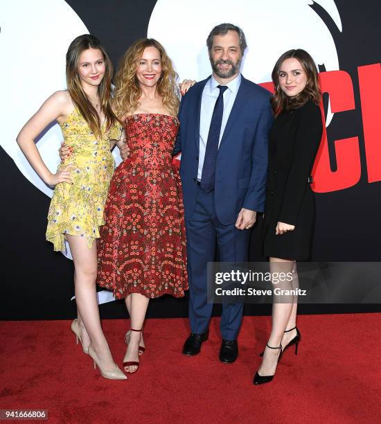 Iris Apatow, Leslie Mann, Judd Apatow, and Maude Apatow arrives at the Universal Pictures' "Blockers" Premiere at Regency Village Theatre on April 3,...