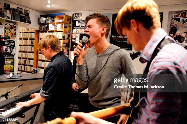 Pete Gofton, Frankie Francis and Michael McKnight of Frankie and the Heartstrings perform live at RPM Records on December 7, 2009 in Newcastle upon...