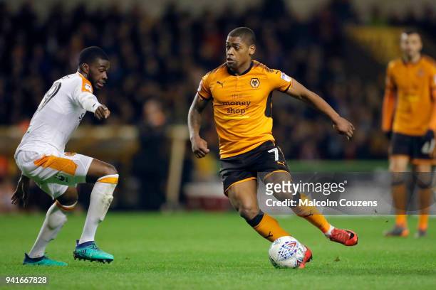 Ivan Cavaleiro of Wolverhampton Wanderers runs with the ball during the Sky Bet Championship match between Wolverhampton Wanderers and Hull City at...