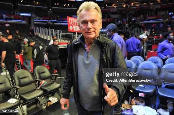 Pat Sajak attends a basketball game between the Los Angeles Clippers and the San Antonio Spurs at Staples Center on April 3, 2018 in Los Angeles,...