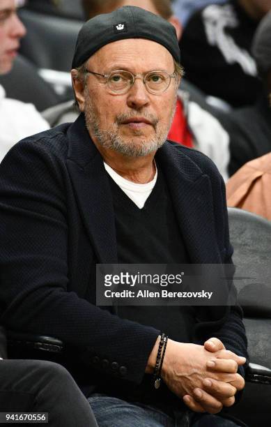 Actor Billy Crystal attends a basketball game between the Los Angeles Clippers and the San Antonio Spurs at Staples Center on April 3, 2018 in Los...