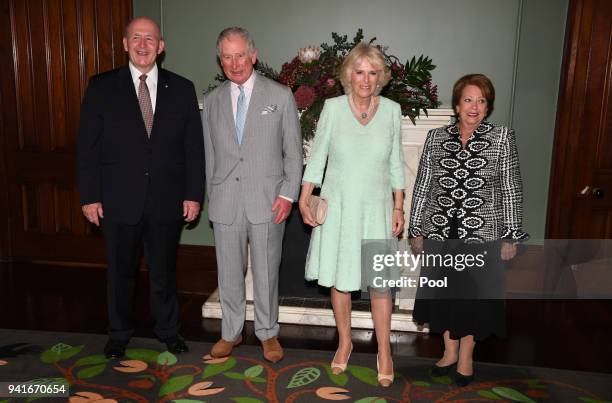 Governor General Sir Peter Cosgrove, Prince Charles, Prince of Wales, Camilla, Duchess of Cornwall and Lynne Cosgrove pose for a photo at the Old...