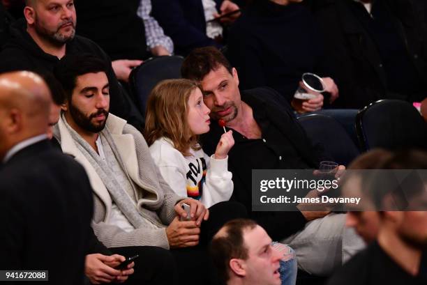 Jeremy Sisto and Charlie Ballerina attend New York Knicks Vs Orlando Magic game at Madison Square Garden on April 3, 2018 in New York City.