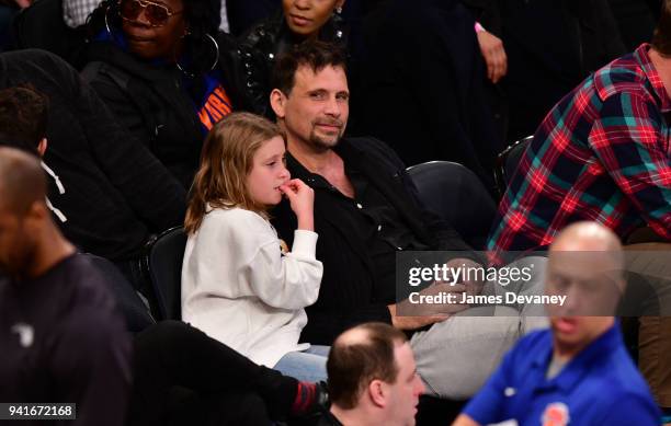 Jeremy Sisto and Charlie Ballerina attend New York Knicks Vs Orlando Magic game at Madison Square Garden on April 3, 2018 in New York City.