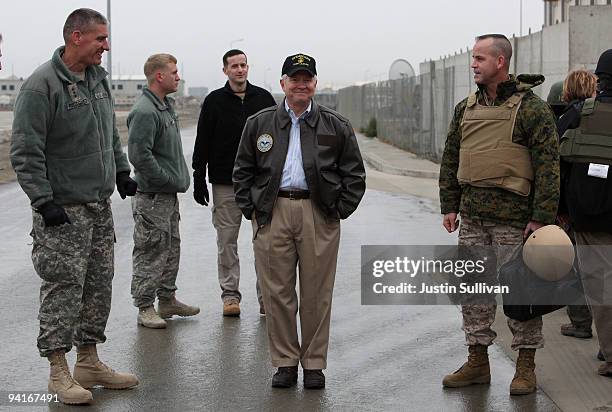 Secretary of Defense Robert Gates smiles while visiting Kabul International Airport December 9, 2009 in Kabul, Afghanistan. Secretary Gates is on a...