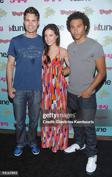 Drew Seeley, Tiffany Giardina and Corbin Bleu attend the J-14 Magazine In-Tune Concert at the Hard Rock Cafe - Times Square on July 20, 2009 in New...