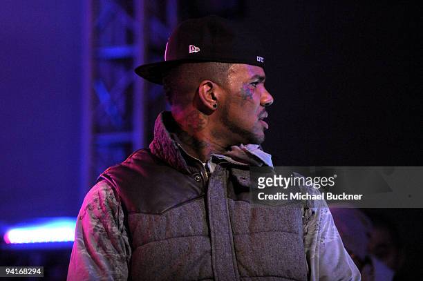 Musician The Game performs on stage at the party to celebrate Famous Stars & Straps 10-year anniversary and Snoop Dogg's 10th Album Release "Malice N...