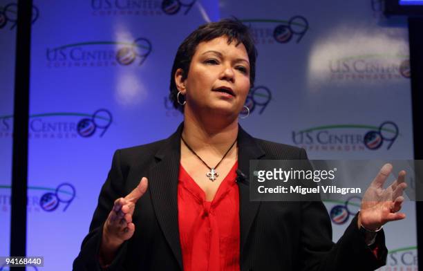 Administrator Lisa P. Jackson addresses the audience at the U.S. Center during the third day of the United Nations Climate Change Conference 2009 on...