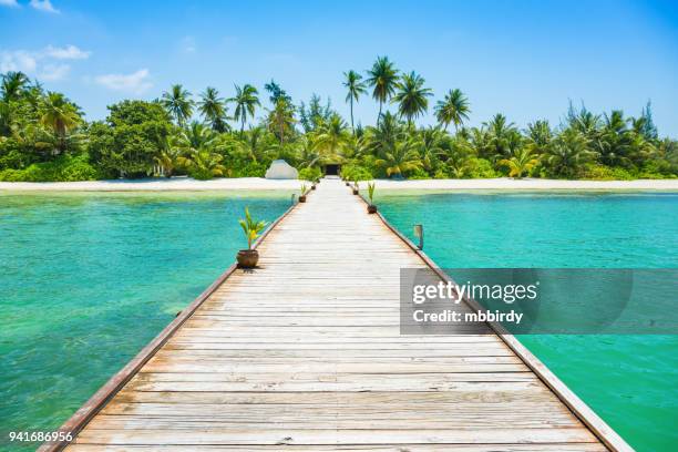 jetty at canareef resort maldives, herathera island, addu atoll, maldives - pier imagens e fotografias de stock