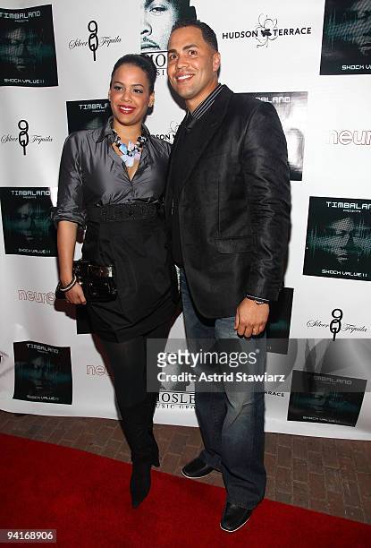 New York Mets centerfielder Carlos Beltran and wife Jessica Beltran attend Timbaland's "Shock Value II" album release party at Hudson Terrace on...