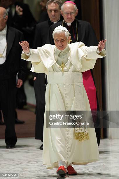 Pope Benedict XVI attends his weekly audience at the Paul Vi Hall on December 9, 2009 in Vatican City. This year the Pope will brake with tradition...