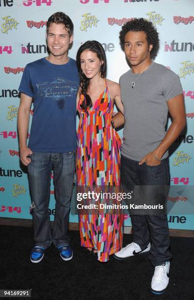 Drew Seeley, Tiffany Giardina and Corbin Bleu attend the J-14 Magazine In-Tune Concert at the Hard Rock Cafe - Times Square on July 20, 2009 in New...