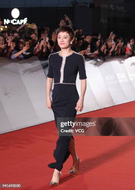 Actress Sun Li arrives at the red carpet of the 31th Flying Apsaras Awards Ceremony on April 3, 2018 in Ningbo, Zhejiang Province of China.