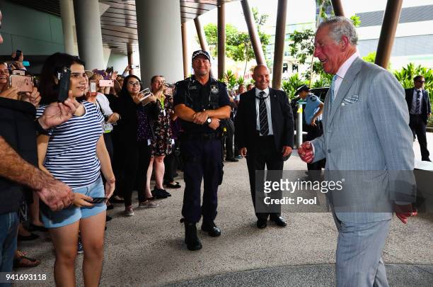 Prince Charles, Prince of Wales greet crowds on his arrival to the Lady Cilento Children's Hospital on April 4 Brisbane, Australia. The Prince of...
