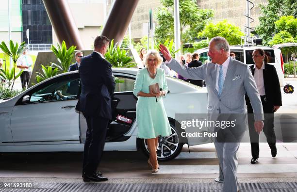 Prince Charles, Prince of Wales and Camilla, Duchess of Cornwall greet crowds on their arrival to the Lady Cilento Children's Hospital on April 4...