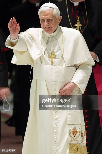 Pope Benedict XVI attends his weekly audience at the Paul Vi Hall on December 9, 2009 in Vatican City. This year the Pope will brake with tradition...