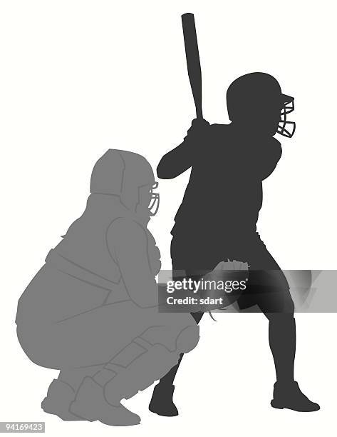 batter silhouette - baseball catcher stock illustrations