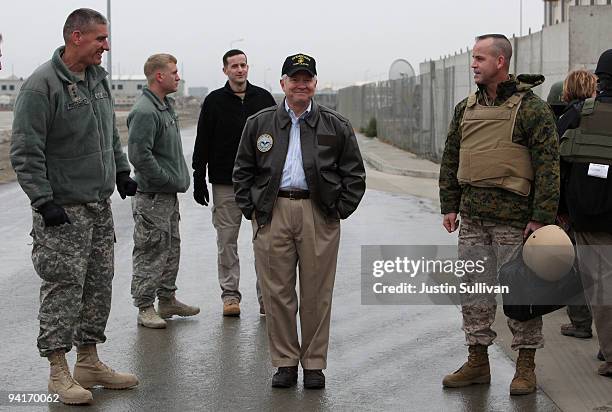 Secretary of Defense Robert Gates smiles while visiting Kabul International Airport December 9, 2009 in Kabul, Afghanistan. Secretary Gates is on a...