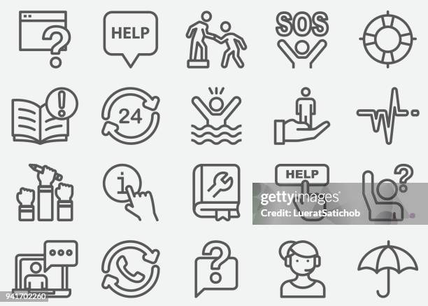 ilustraciones, imágenes clip art, dibujos animados e iconos de stock de iconos de línea de soporte y ayuda - manual