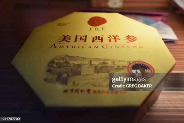 Box of "American Ginseng" is seen in a display case at a pharmacy in Beijing on April 4 one of the US products China has already imposed tariffs on...